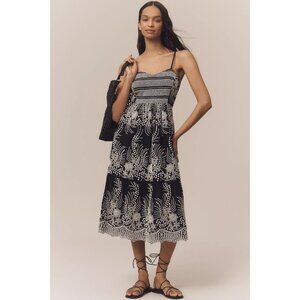 By Anthropologie Sleeveless Sweetheart Tiered Midi Dress L